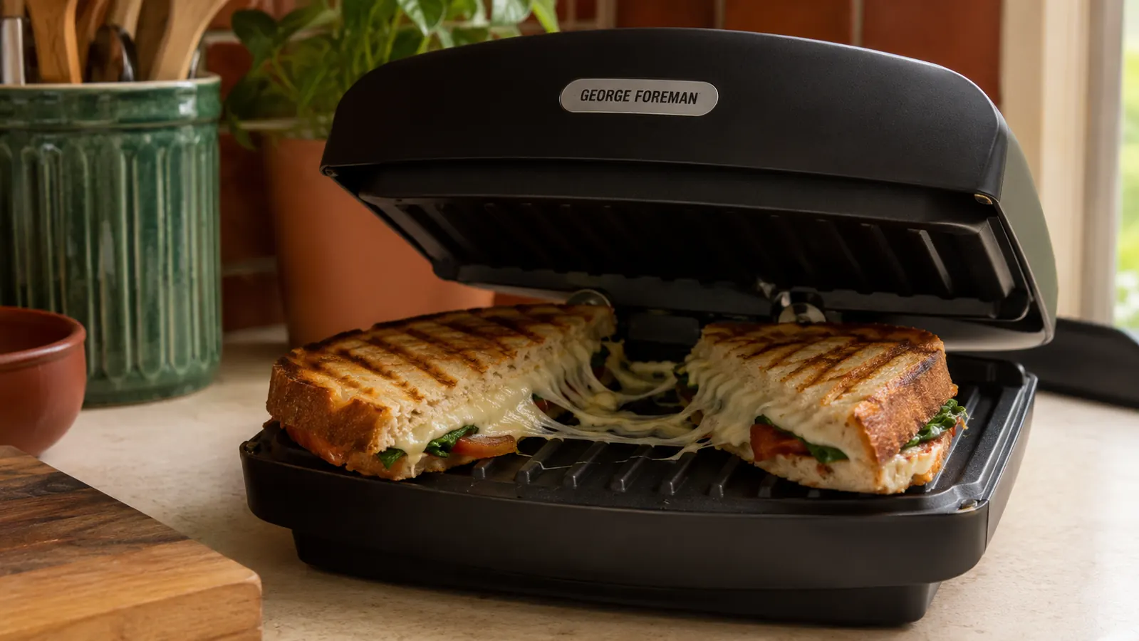 Cross-section of a finished panini showing melted cheese and golden toasted bread